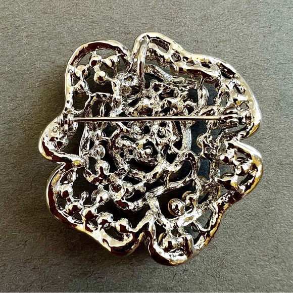 Rhinestone Rose Flower Brooch Pendant Silver Tone (NWOT) - Picture 3 of 6